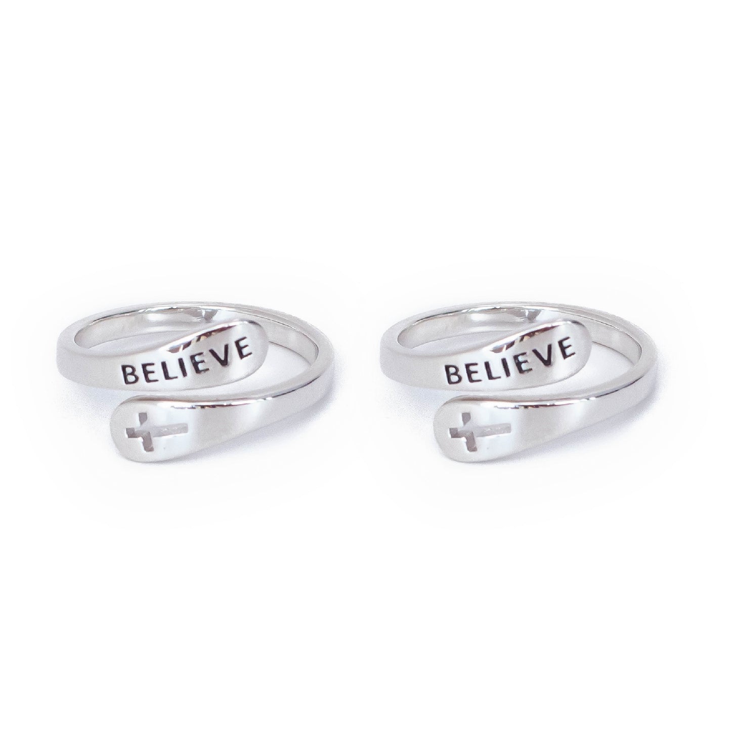 "BELIEVE" Sterling Silver Cross Ring
