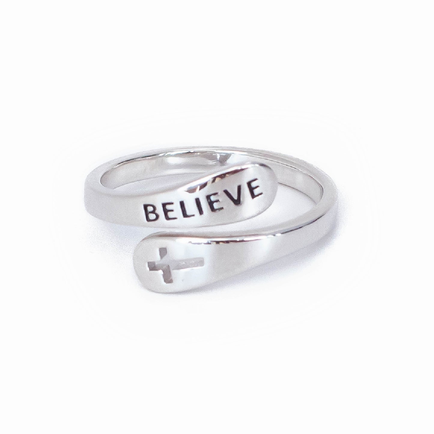 "BELIEVE" Sterling Silver Cross Ring