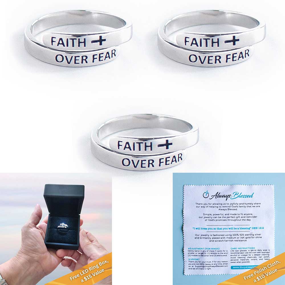 "FAITH OVER FEAR" Sterling Silver Cross Ring (BEST SELLER)