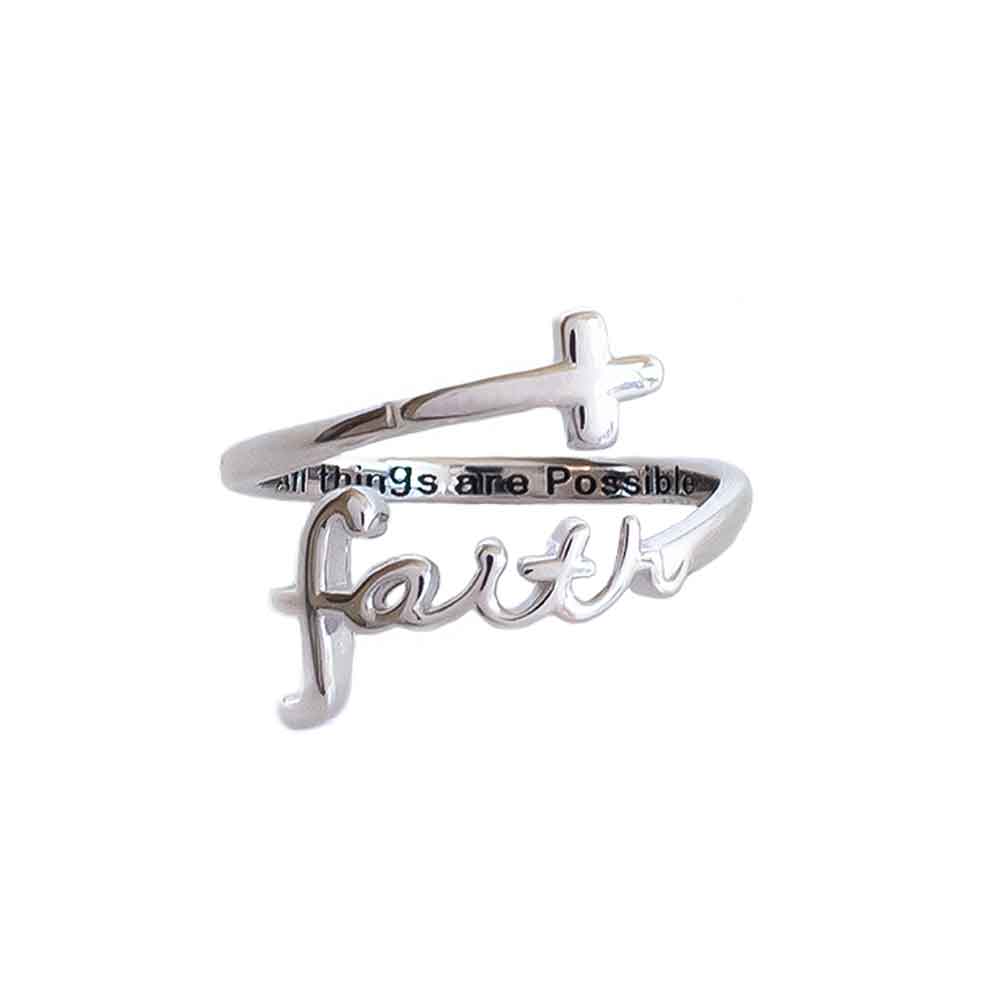 "FAITH" Script Sterling Silver Cross Ring (Best Seller)