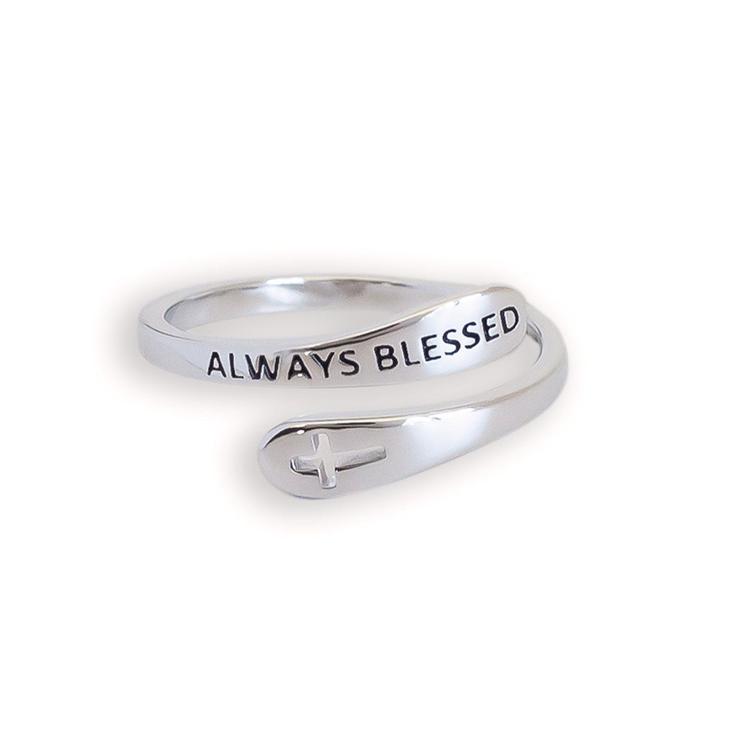 "Always Blessed" Sterling Silver Cross Adjustable Ring