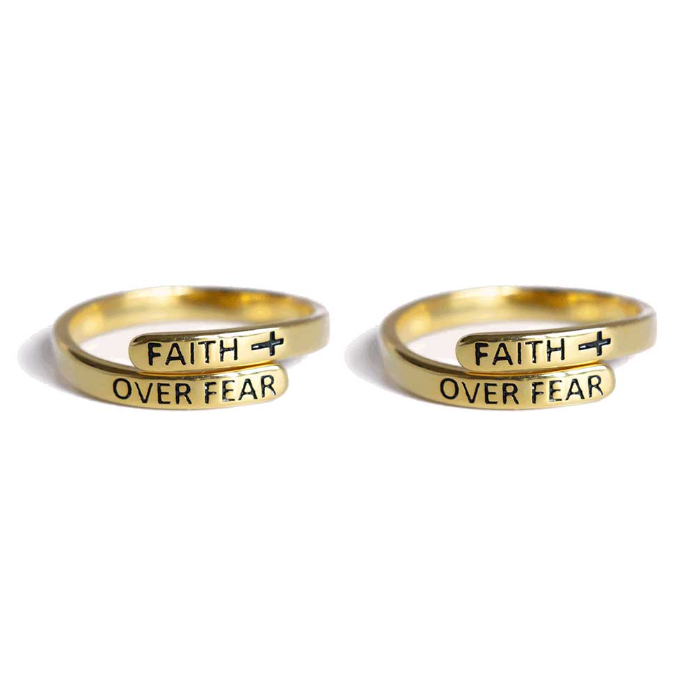 "FAITH OVER FEAR" 18k Gold Plated Sterling Silver Cross Ring
