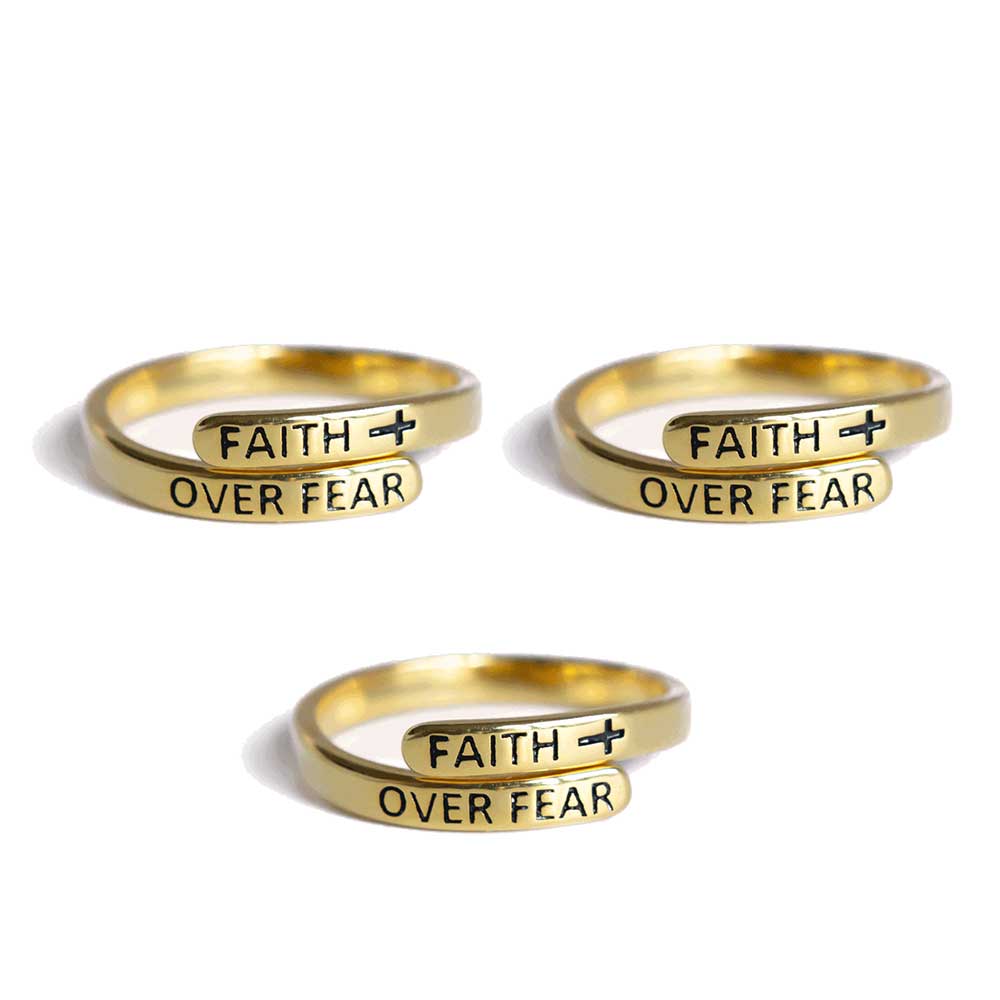 "FAITH OVER FEAR" 18k Gold Plated Sterling Silver Cross Ring