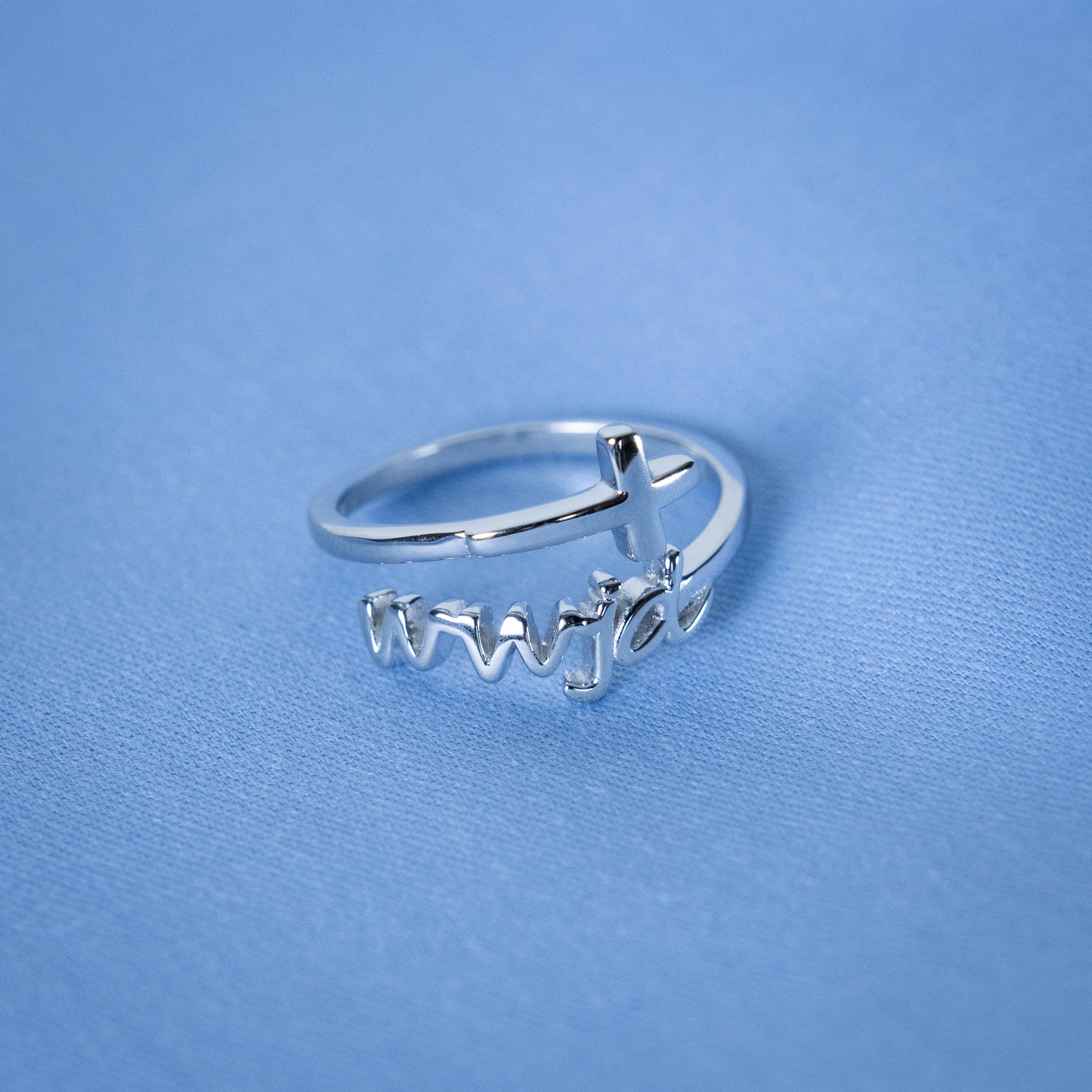 "WWJD" Script Sterling Silver Cross Ring