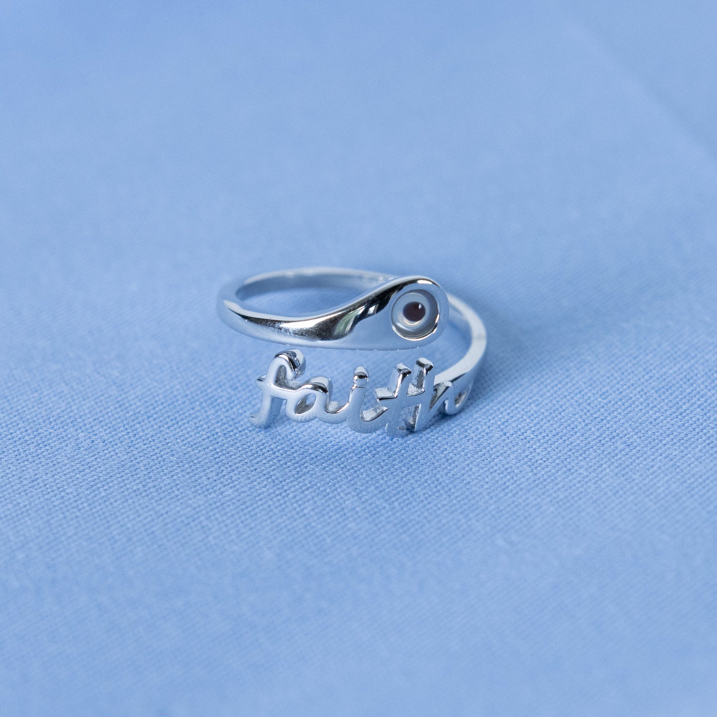 "FAITH" Script Mustard Seed - Sterling Silver Cross Adjustable Ring