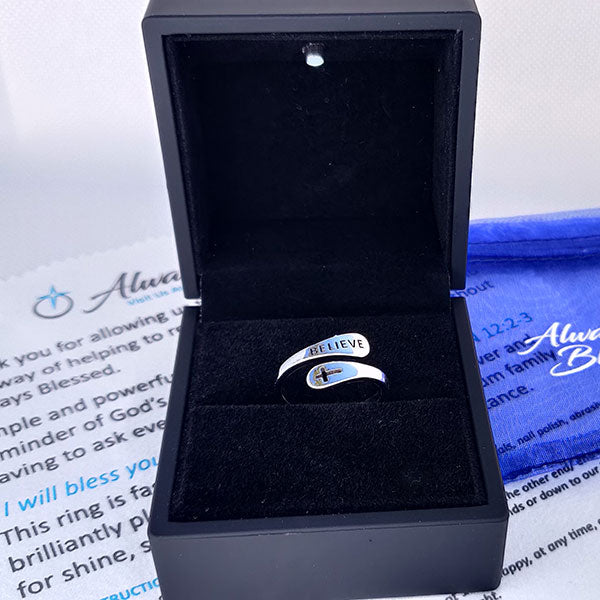 "BELIEVE" Sterling Silver Cross Ring