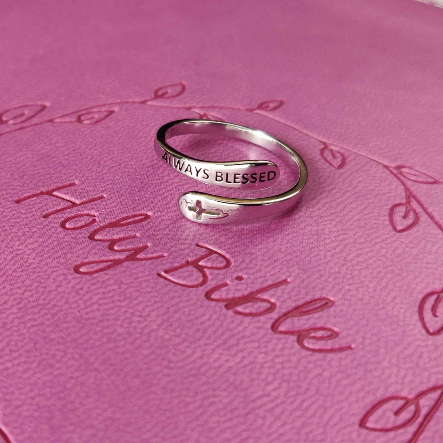 "Always Blessed" Sterling Silver Cross Adjustable Ring