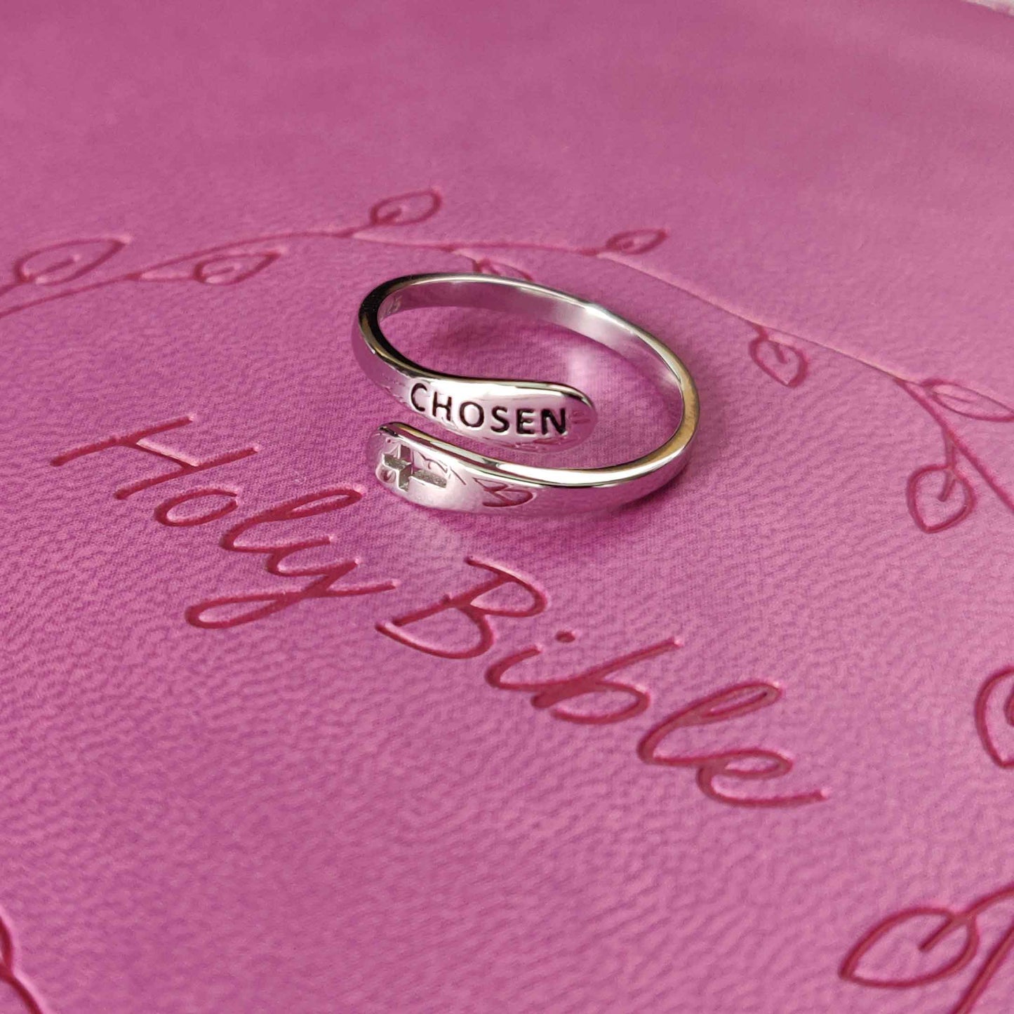 "Chosen" Sterling Silver Cross Adjustable Ring