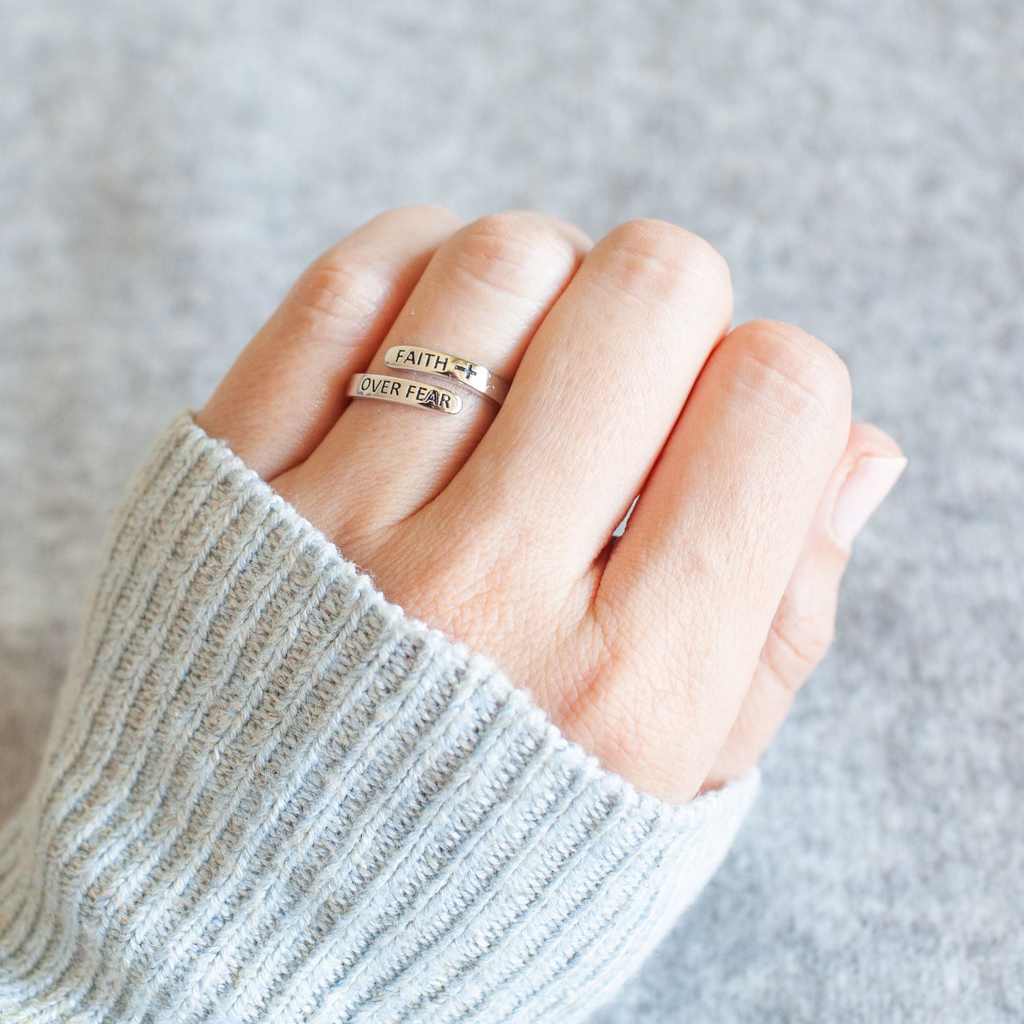 "FAITH OVER FEAR" Sterling Silver Cross Ring (BEST SELLER)