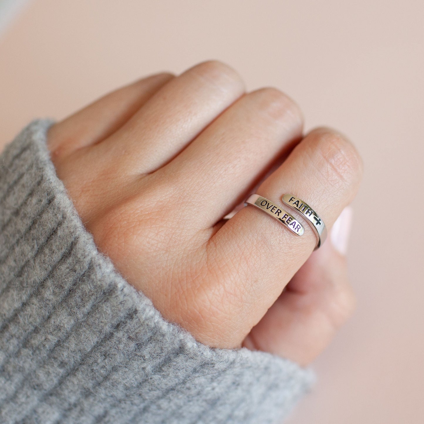 "FAITH OVER FEAR" Sterling Silver Cross Ring (BEST SELLER)