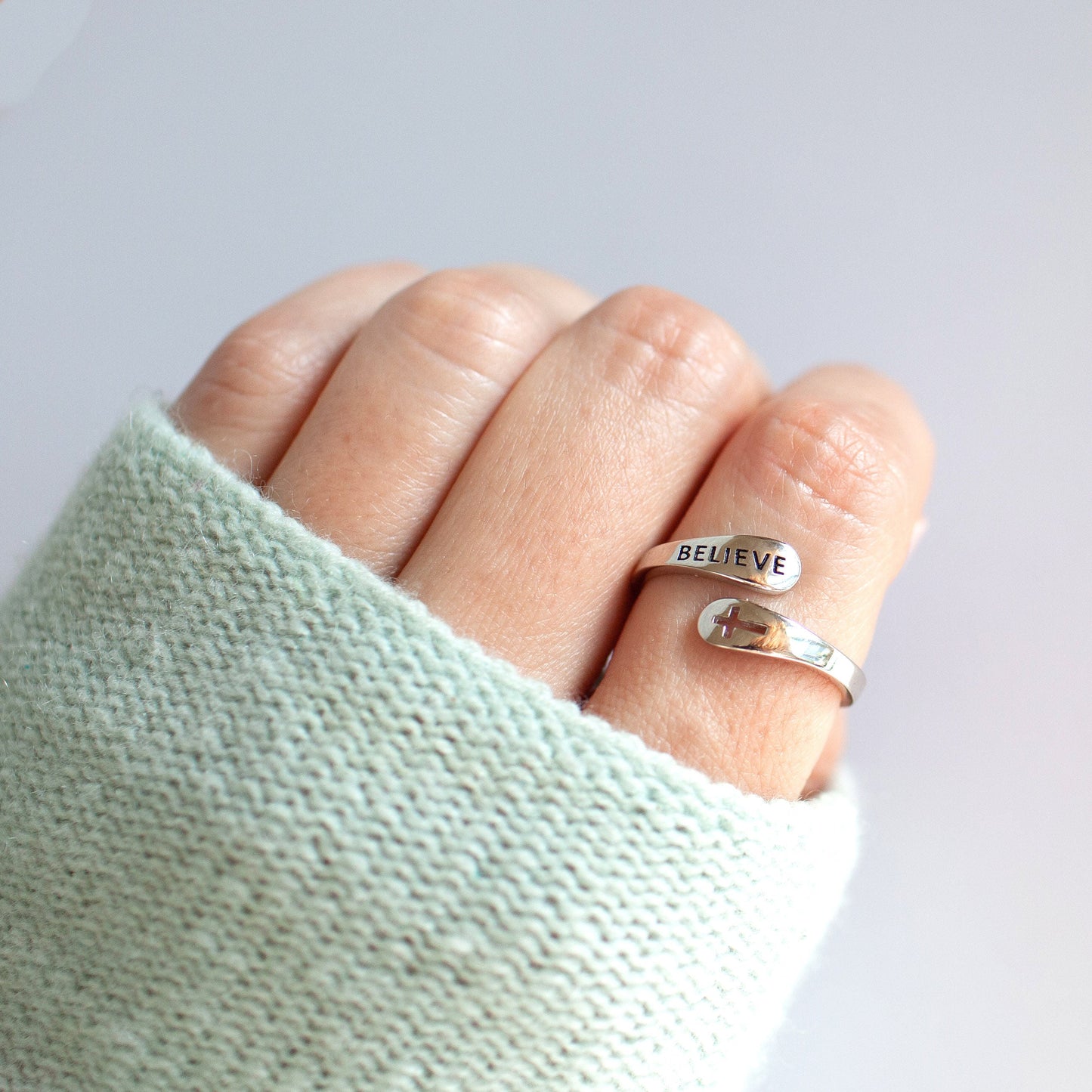 "BELIEVE" Sterling Silver Cross Ring