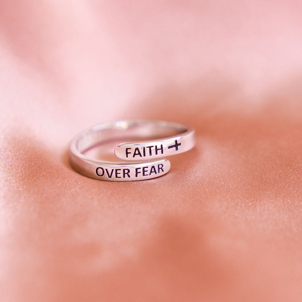 "FAITH OVER FEAR" Sterling Silver Cross Ring (BEST SELLER)