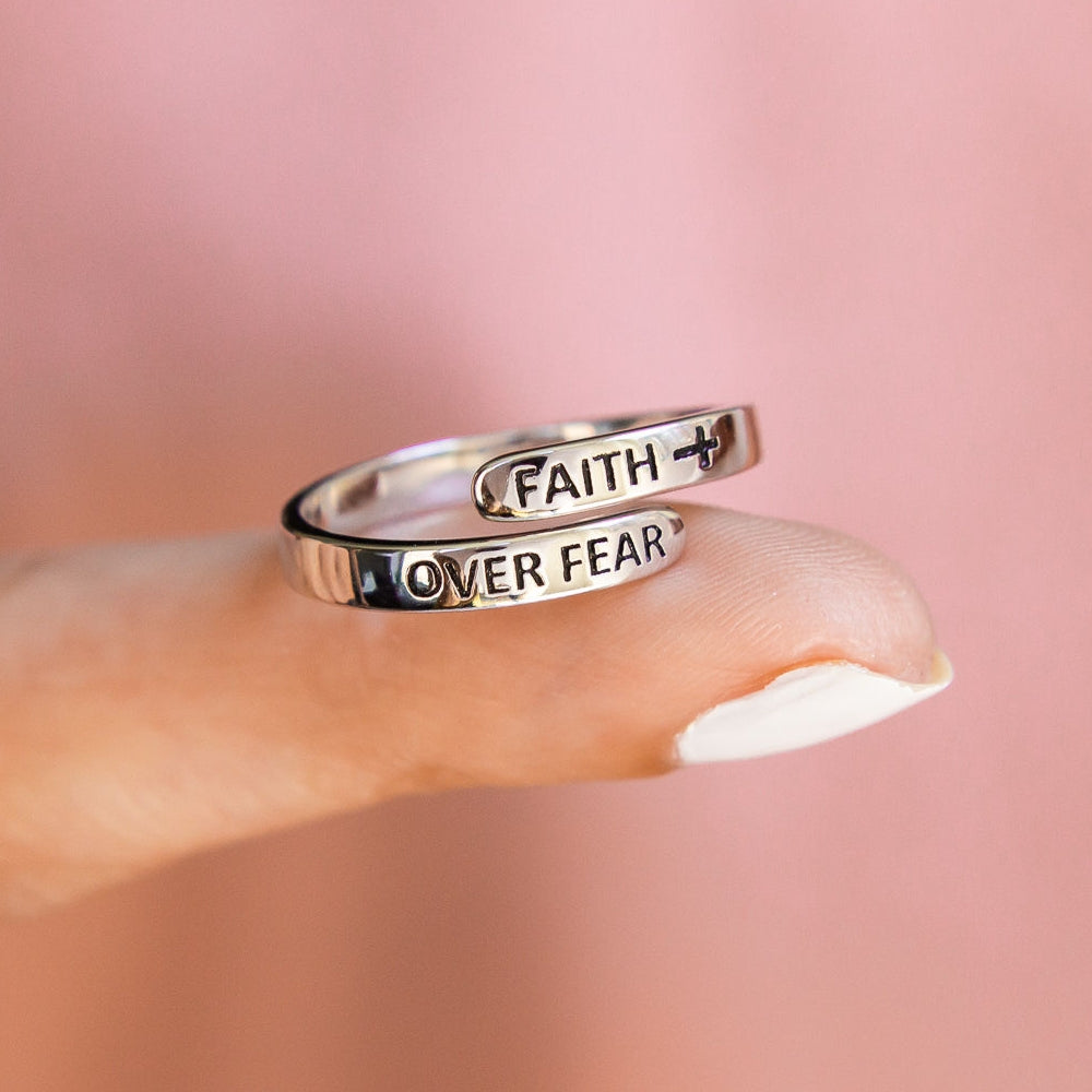"FAITH OVER FEAR" Sterling Silver Cross Ring (BEST SELLER)