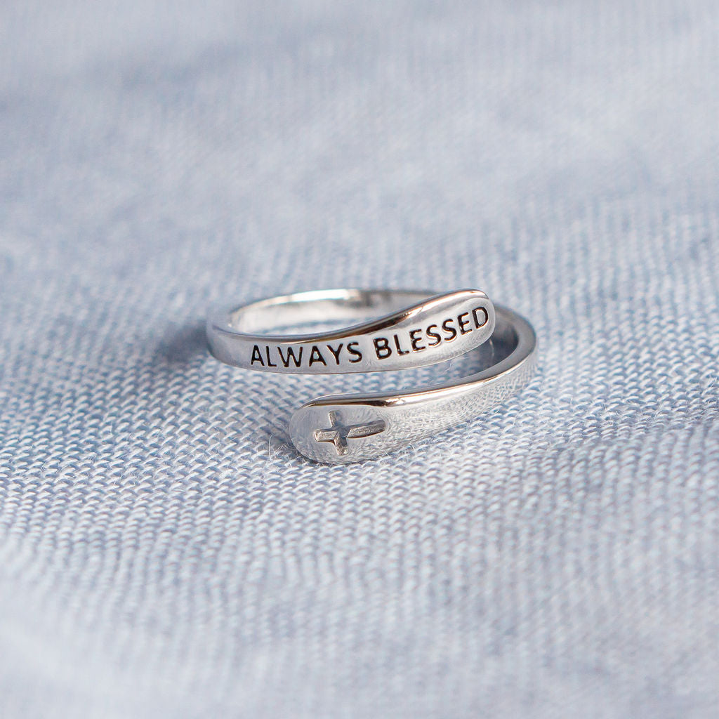"Always Blessed" Sterling Silver Cross Adjustable Ring