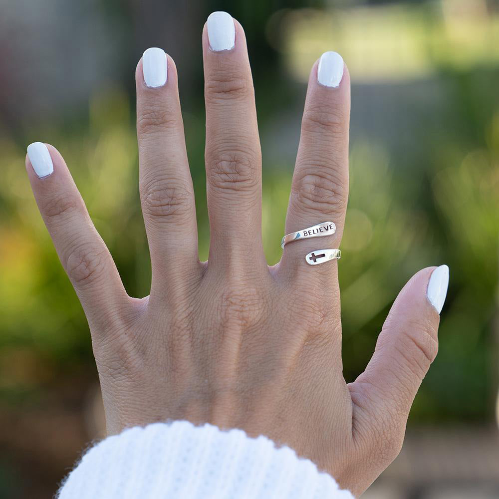 "BELIEVE" Sterling Silver Cross Ring