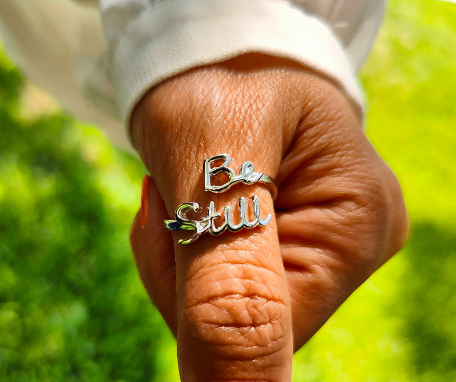 "BE STILL" SCRIPT STERLING SILVER RING