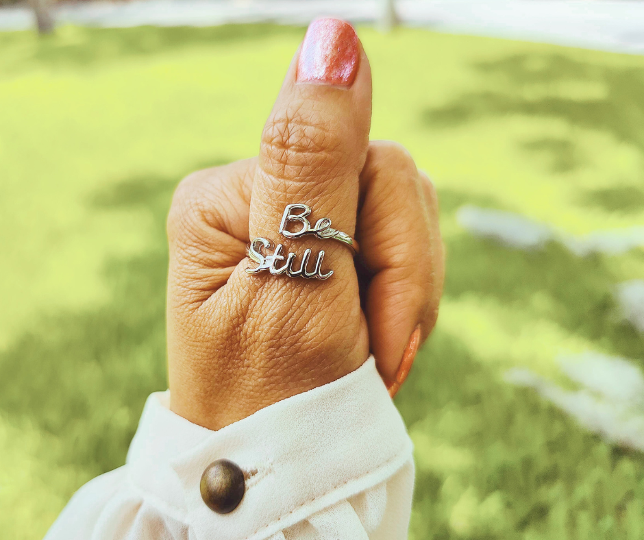 "BE STILL" SCRIPT STERLING SILVER RING
