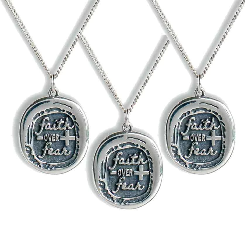Custom "Faith Over Fear" Wax Seal Signet Necklace - Sterling Silver