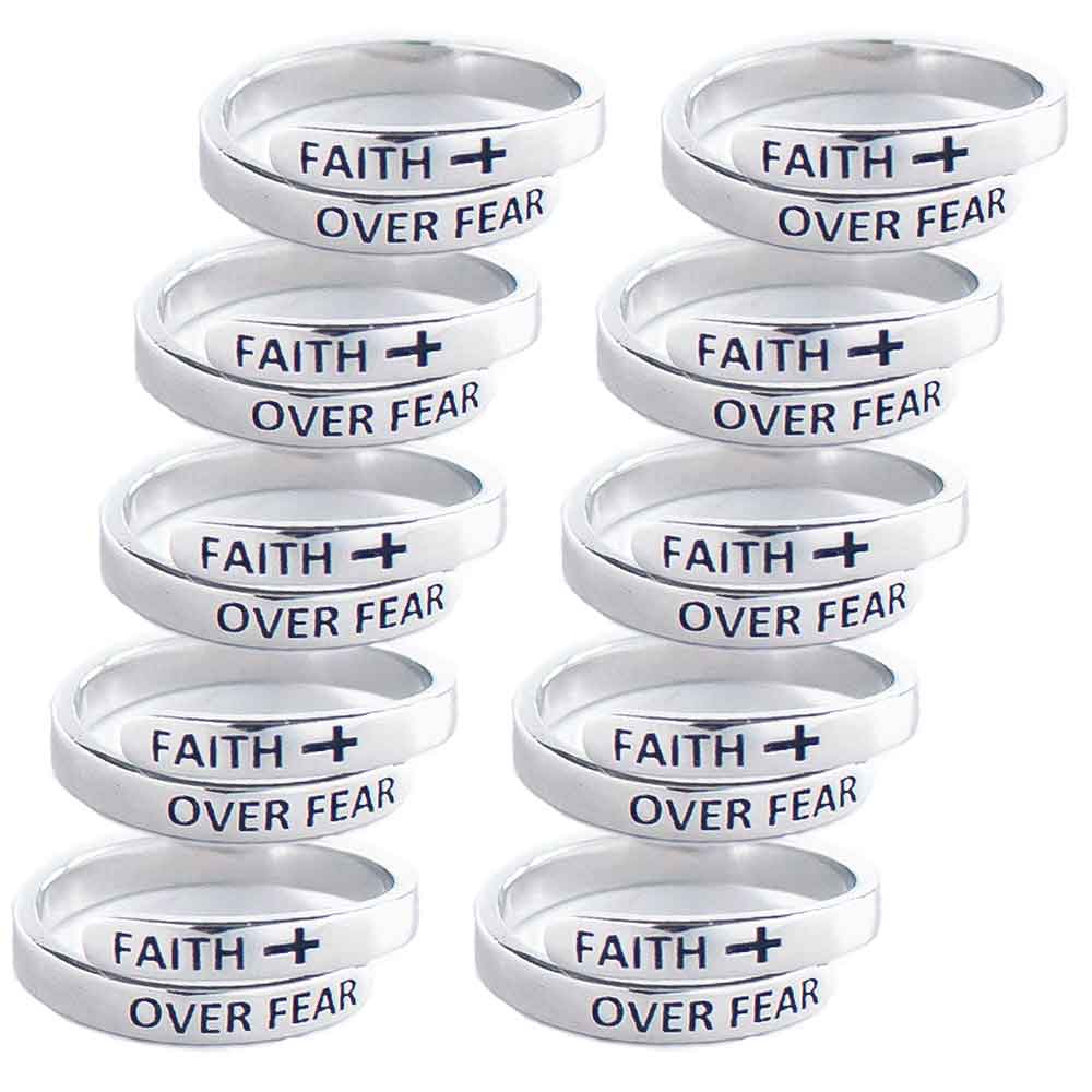 "FAITH OVER FEAR" Sterling Silver Cross Adjustable Ring