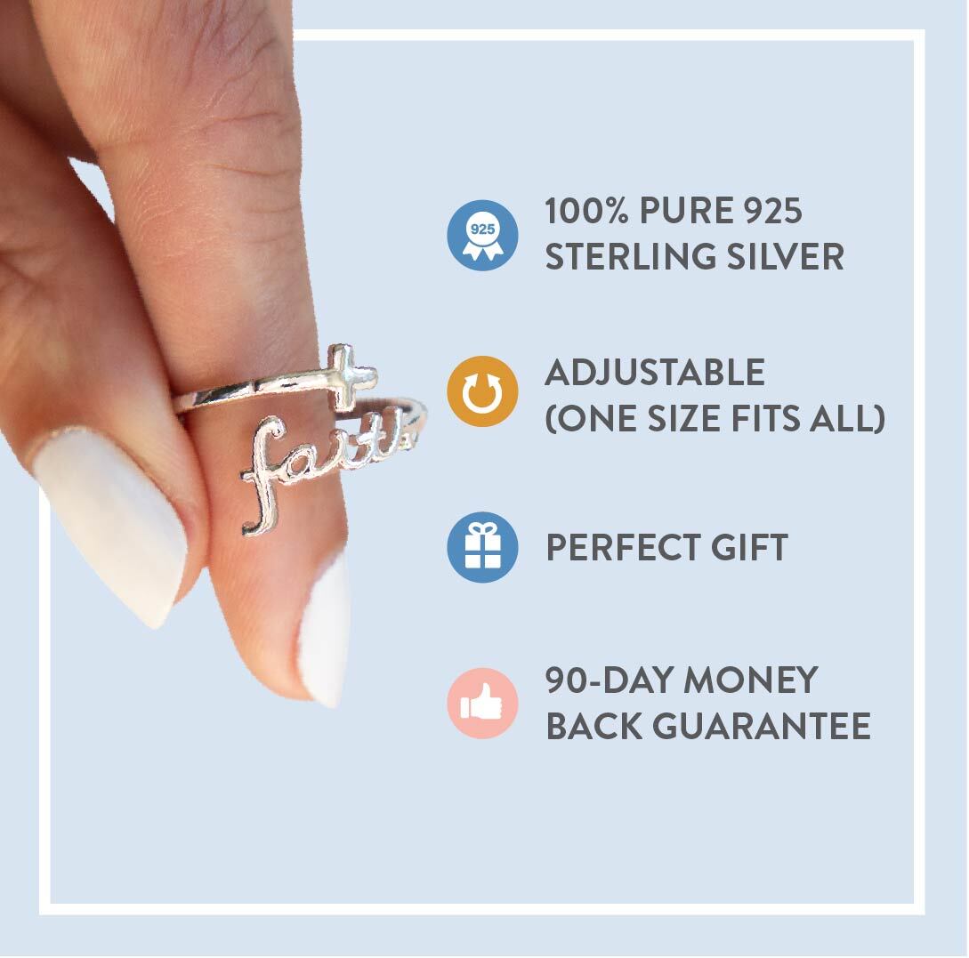 "FAITH" Script Sterling Silver Cross Ring (Best Seller)