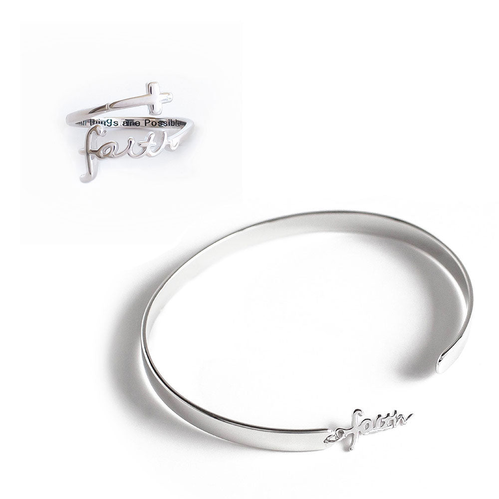 "FAITH" Script Sterling Silver Cross Ring (Best Seller)