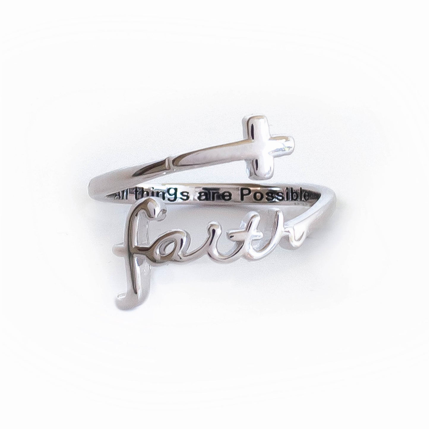 "FAITH" Script Sterling Silver Cross Ring (Best Seller)