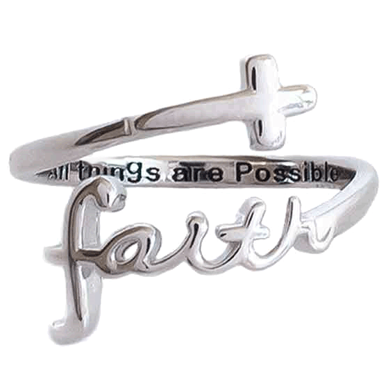 "FAITH" Script Sterling Silver Cross Ring (Best Seller)