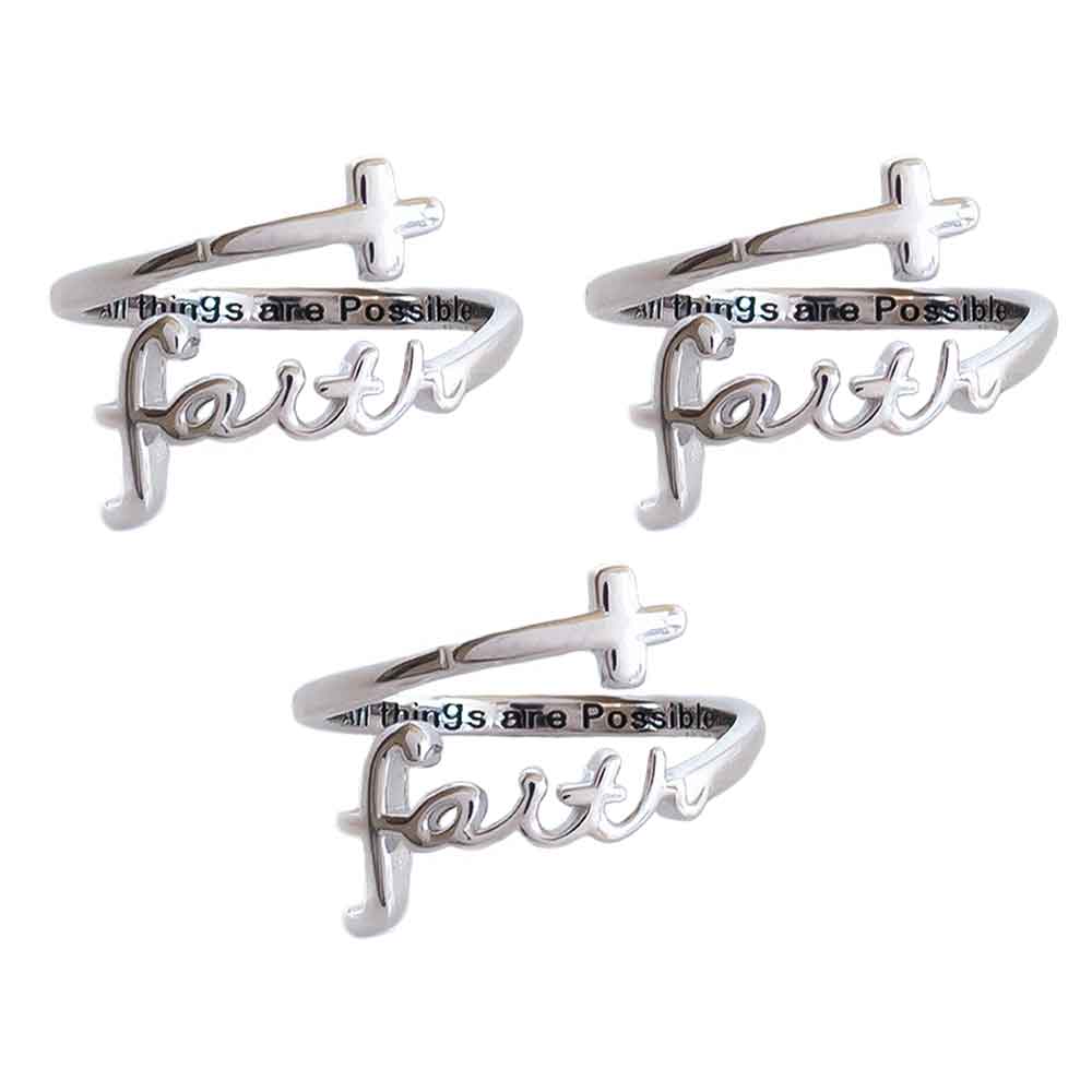 "FAITH" Script Sterling Silver Cross Ring (Best Seller)