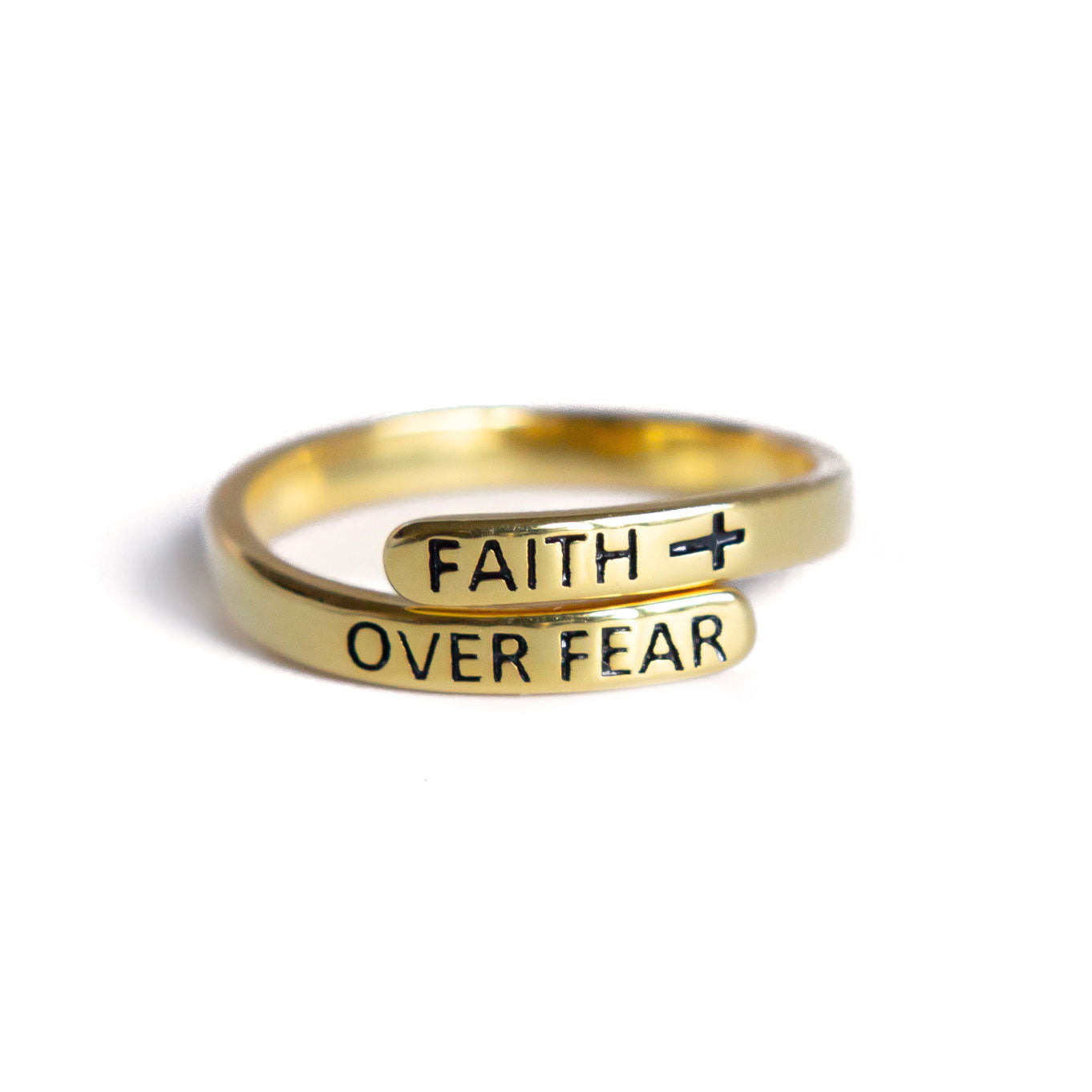"FAITH OVER FEAR" 18k Gold Plated Sterling Silver Cross Ring