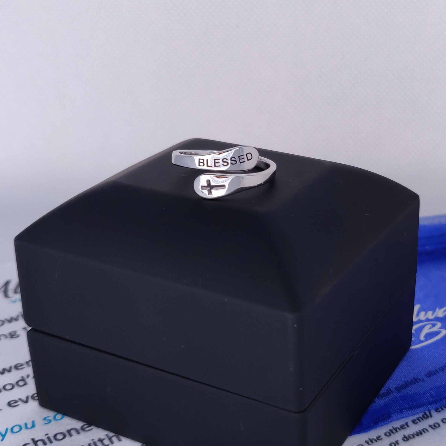 "BLESSED" Sterling Silver Cross Ring