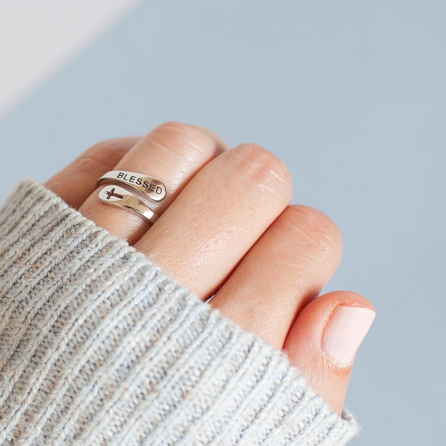 "BLESSED" Sterling Silver Cross Ring