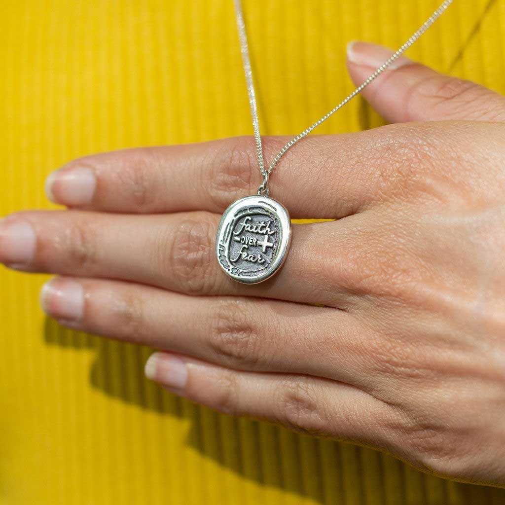 Custom "Faith Over Fear" Wax Seal Signet Necklace - Sterling Silver