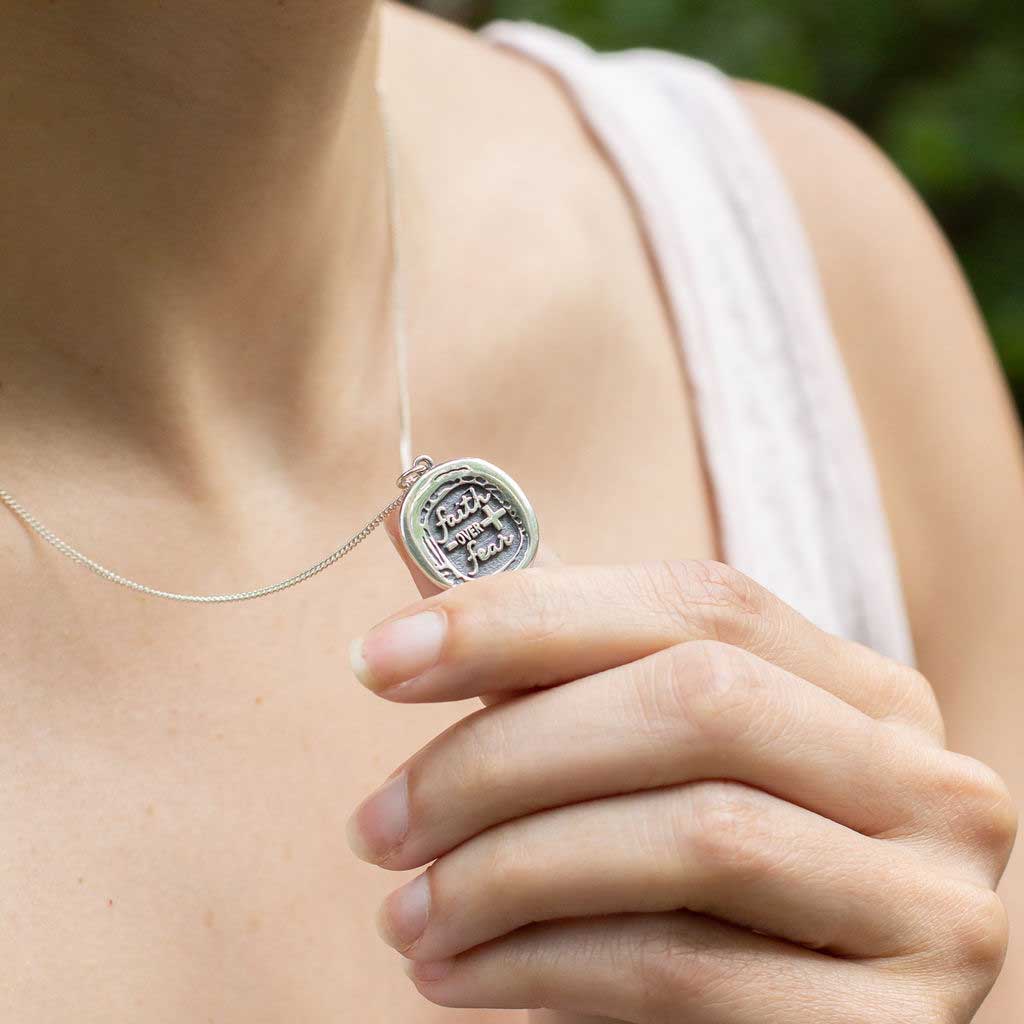 Custom "Faith Over Fear" Wax Seal Signet Necklace - Sterling Silver