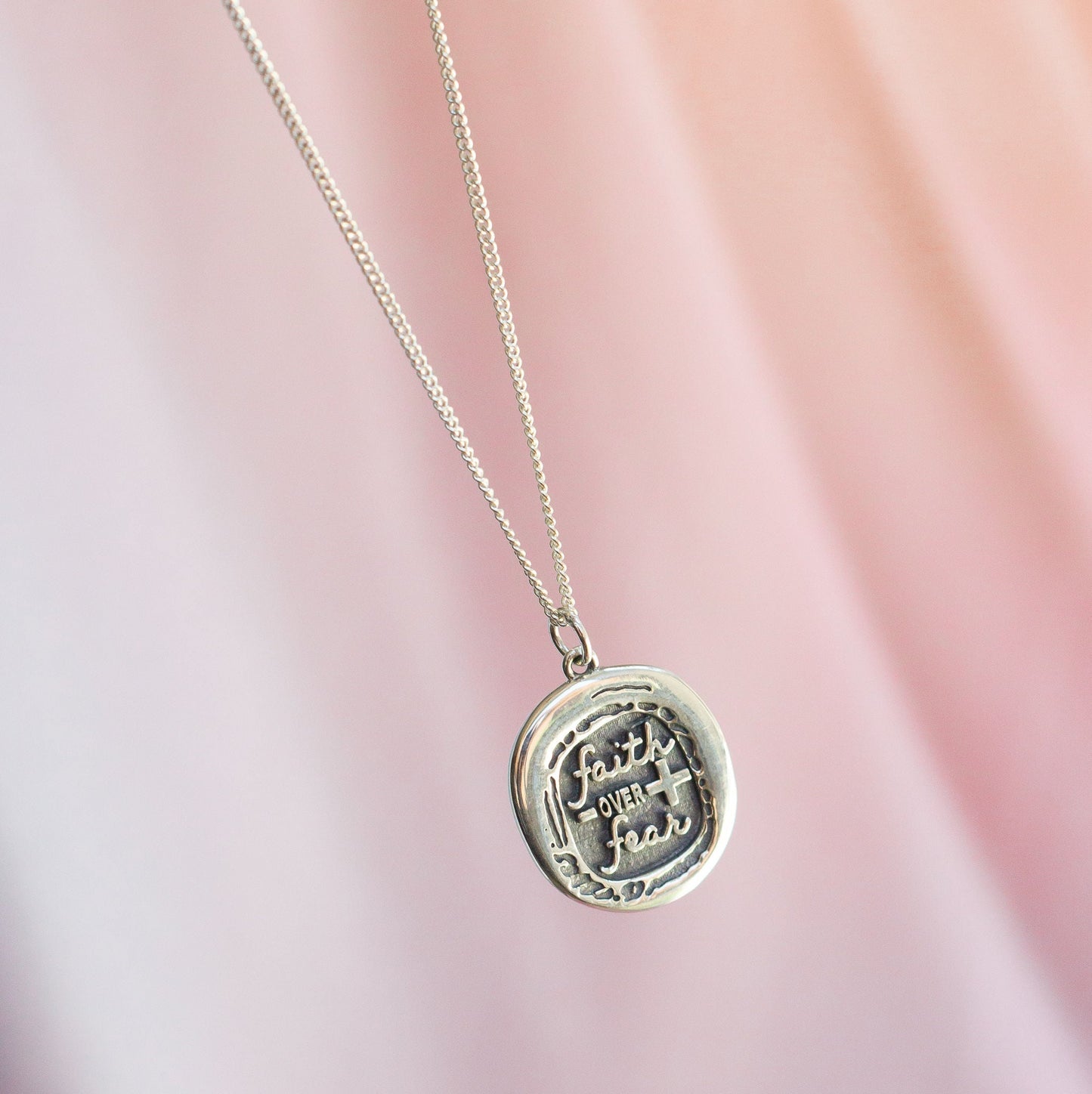 Custom "Faith Over Fear" Wax Seal Signet Necklace - Sterling Silver
