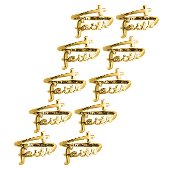 "FAITH" Script 18k Gold Plated Sterling Silver Cross Ring