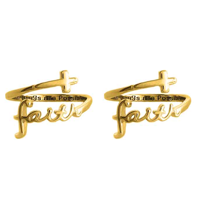 "FAITH" Script 18k Gold Plated Sterling Silver Cross Ring