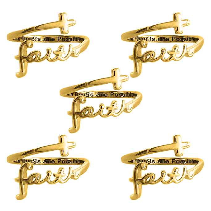 "FAITH" Script 18k Gold Plated Sterling Silver Cross Ring
